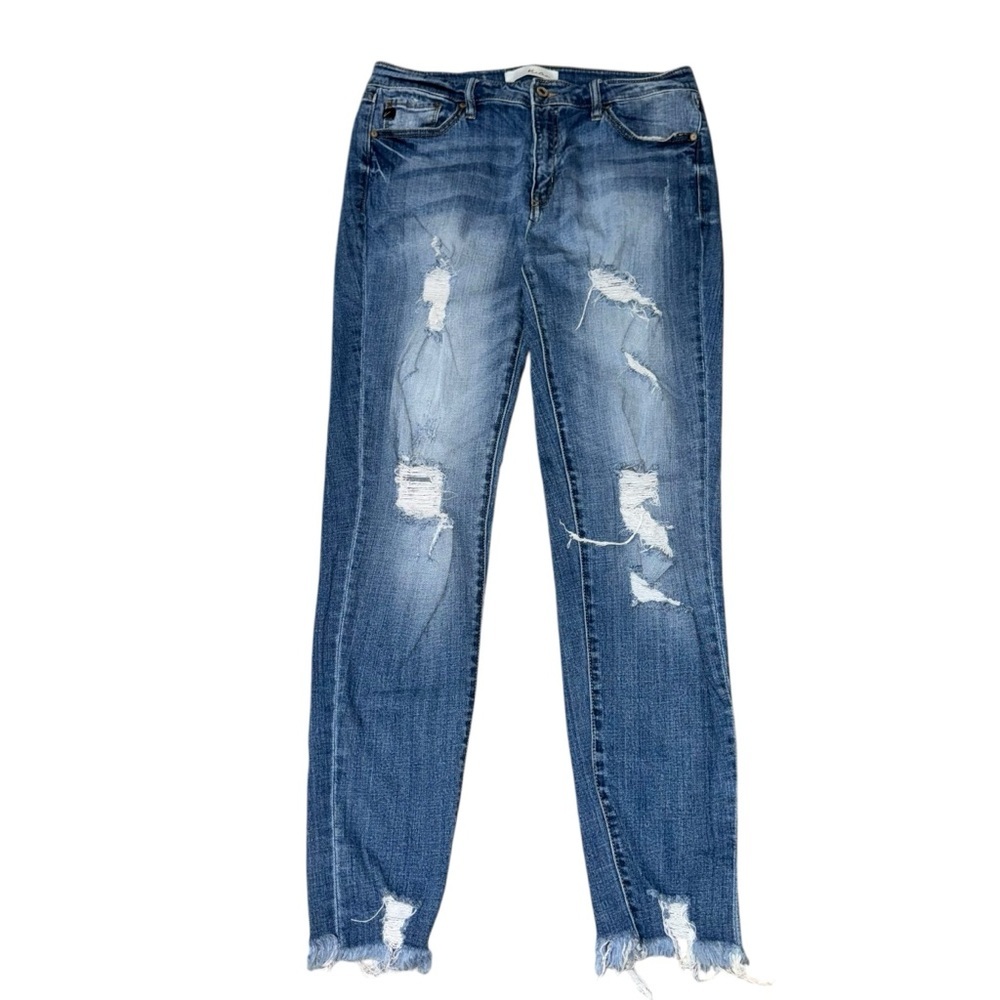 KanCan Women’s High Rise Distressed Skinny Jeans Size 13/30 Raw Hem